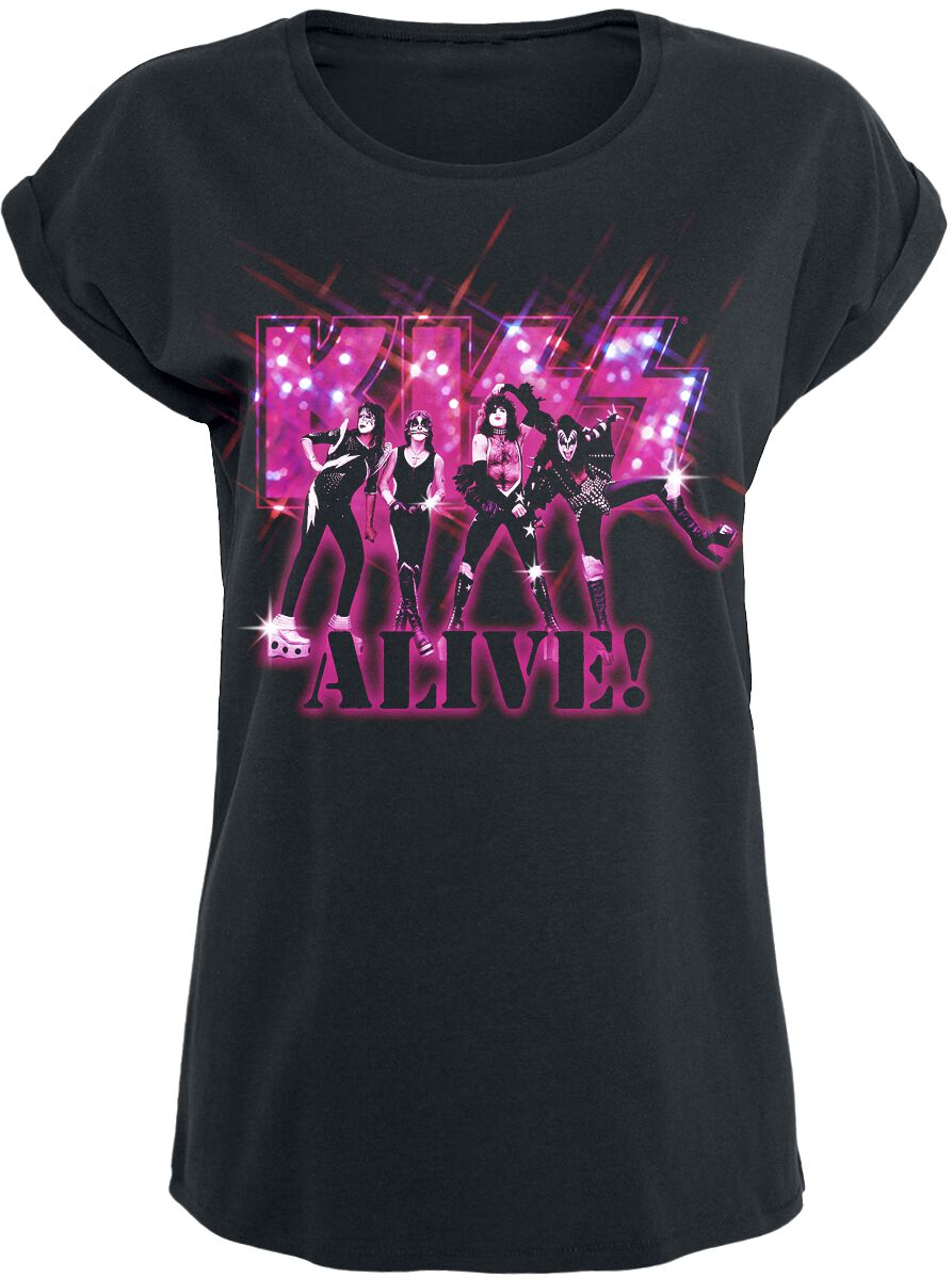Kiss T-Shirt - Alive Pink Glitter - S bis XXL - für Damen - Größe S - schwarz  - Lizenziertes Merchandise!