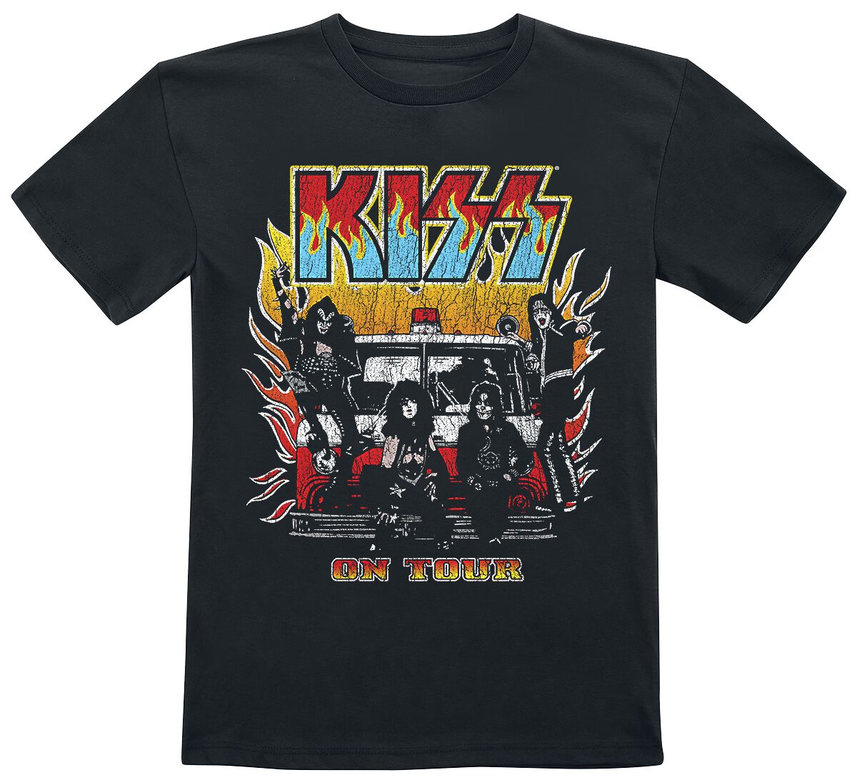 Image of T-Shirt di Kiss - Kids - On Fire - 98/104 a 134/146 - ragazzi & ragazze - nero