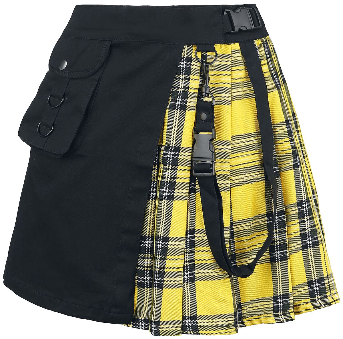 Chemical Black - Rockabilly Kurzer Rock - Infinity Skirt - XS bis XL - für Damen - Größe XS - schwarz/gelb