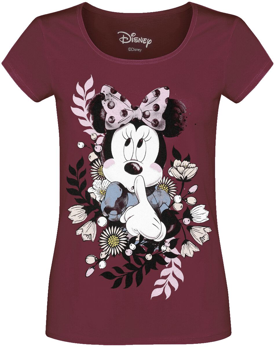 T-Shirt Manches courtes Disney de Mickey & Minnie Mouse - Fleurs - M - pour Femme - bordeaux