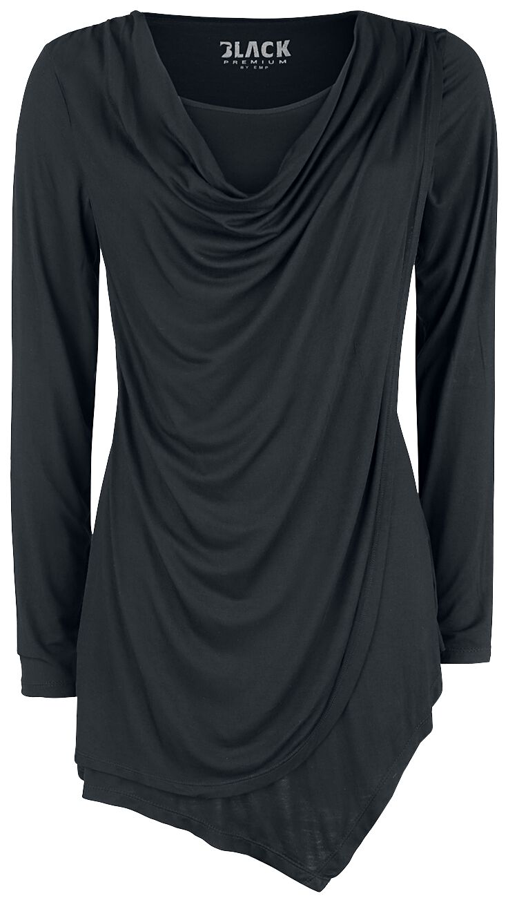 Black Premium by EMP Langarmshirt - Schwarzes Langarmshirt mit Wasserfallausschnitt - XS bis 4XL - für Damen - Größe 3XL - schwarz