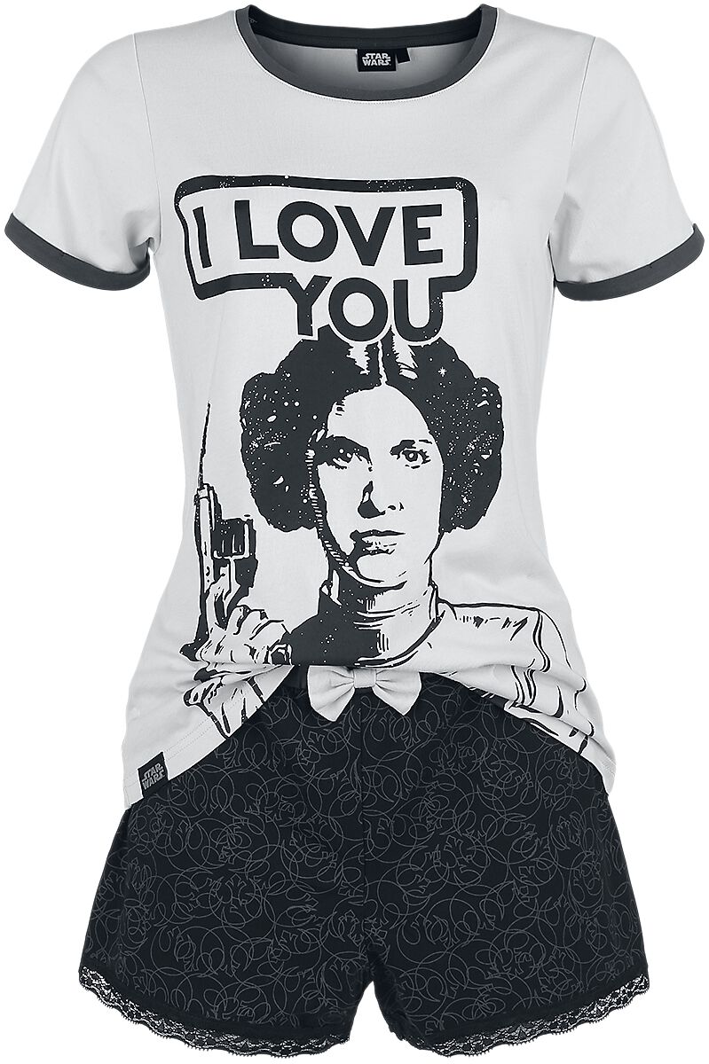 Star Wars Schlafanzug - Leia Organa - I Love You - XS bis XL - für Damen - Größe S - grau/schwarz  - EMP exklusives Merchandise!