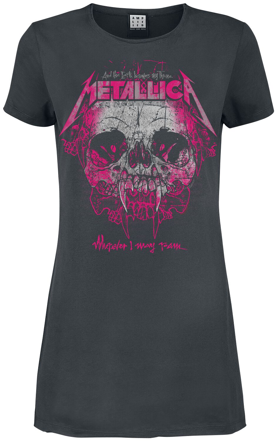 Image of Metallica Amplified Collection - Wherever I May Roam Pink Ink Kleid charcoal