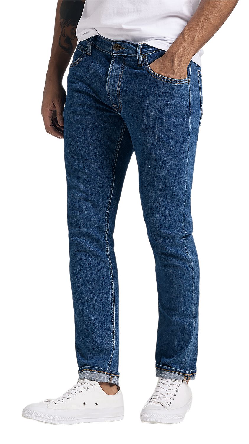 Image of Lee Jeans Luke Slim Tapered Fit Mid Stone Wash Jeans blau