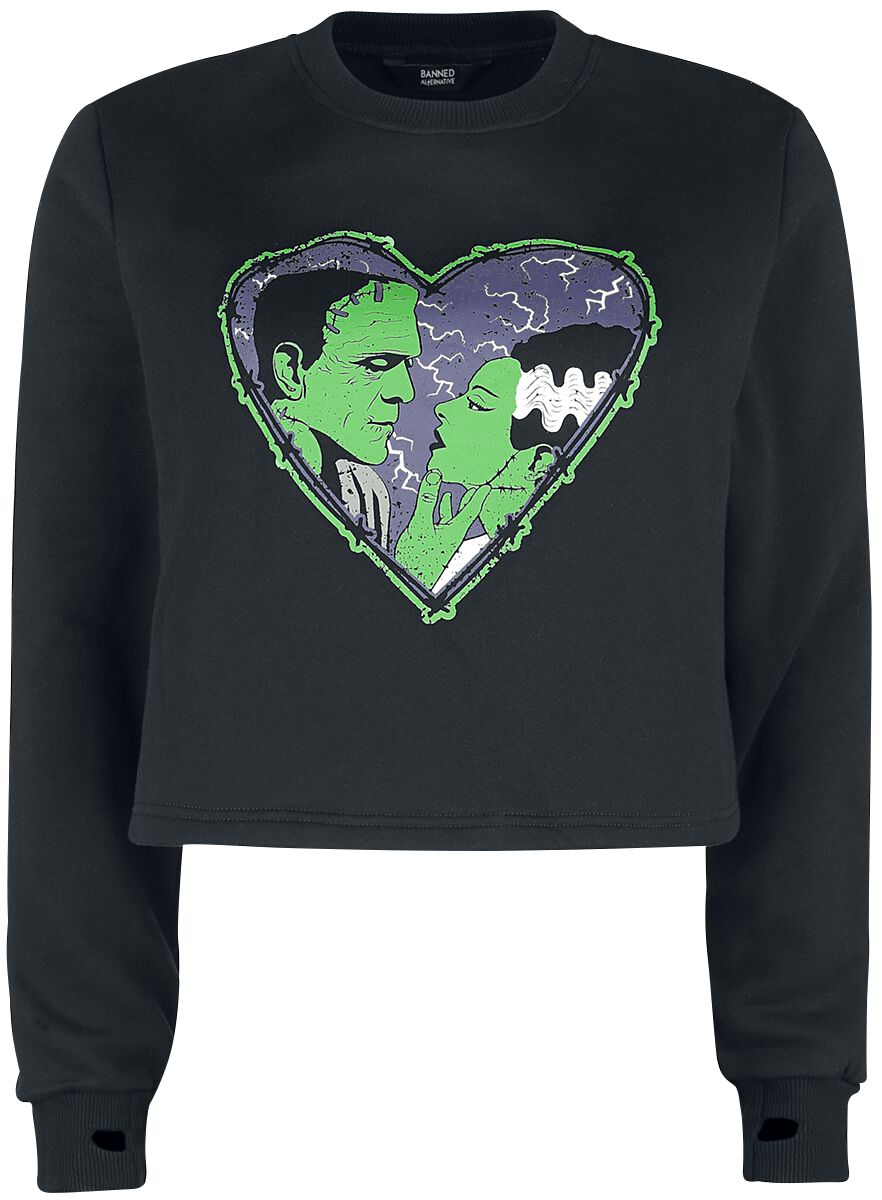 Banned Frankenstein And Bride Top Sweatshirt black