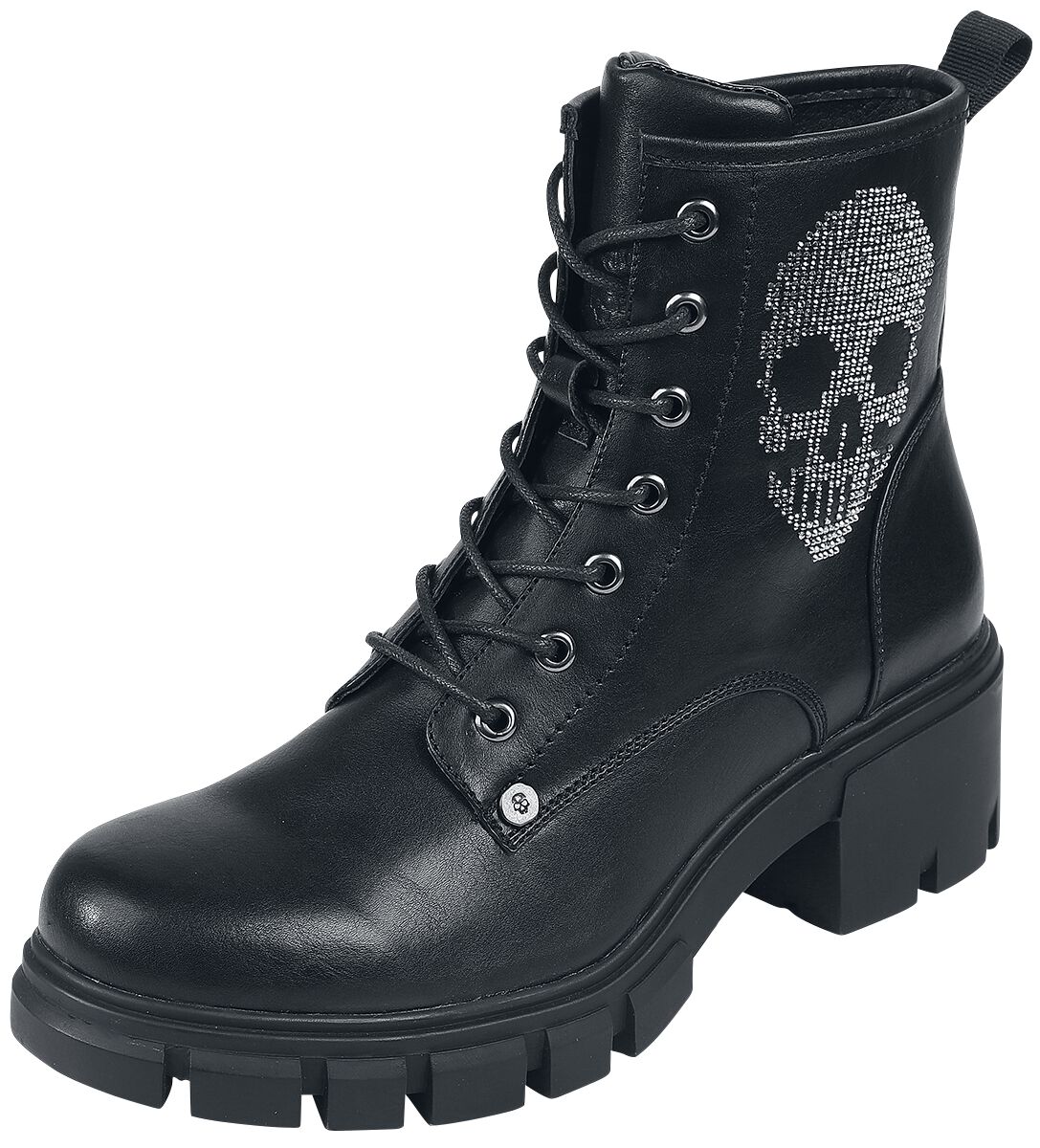 Image of Stivali di Rock Rebel by EMP - Black Lace-Up Boots with Rhinestone Skull - EU37 - Donna - nero