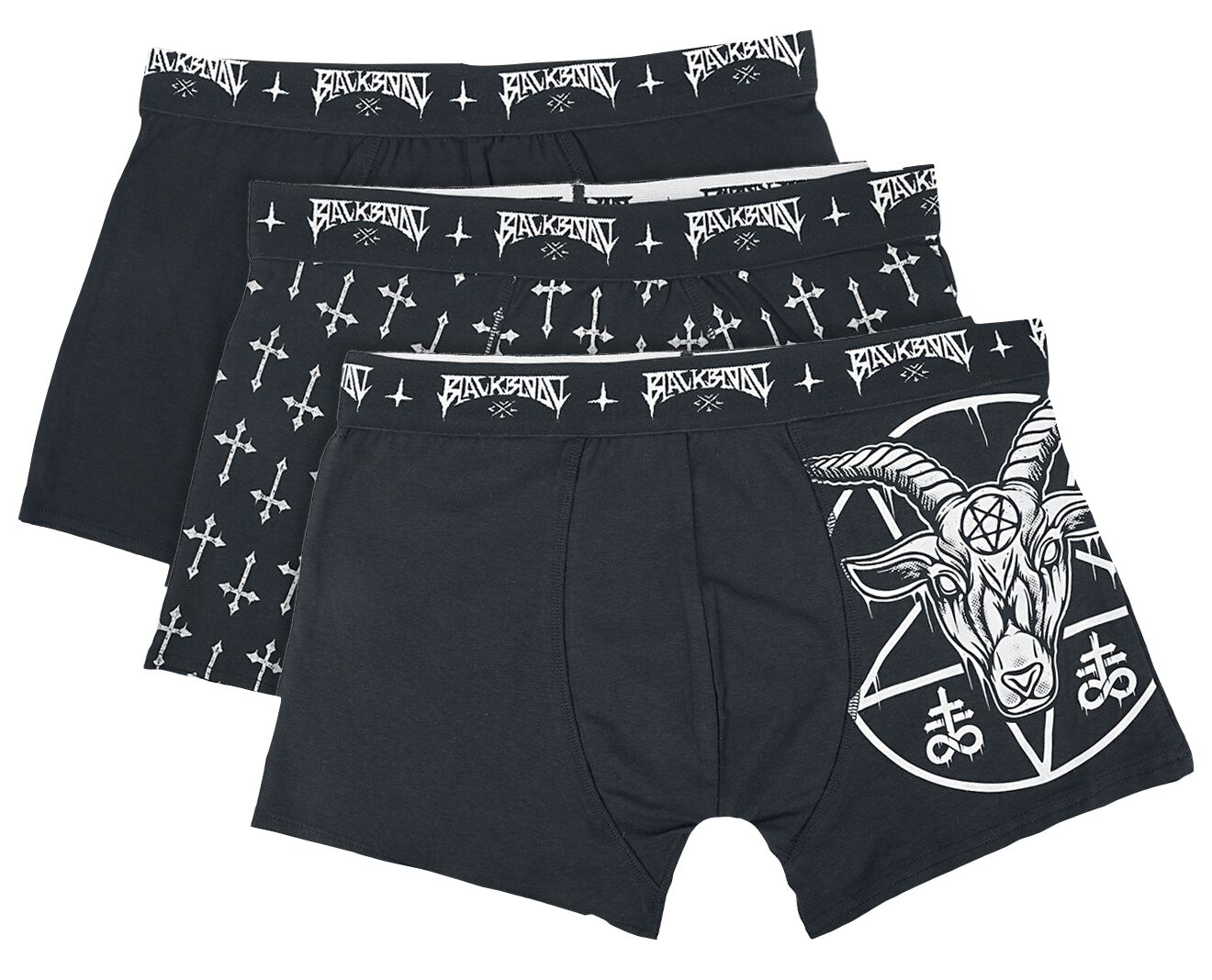 Black Blood by Gothicana Three-Pack Boxer Shorts with Crosses and Pentagrams Boxers black