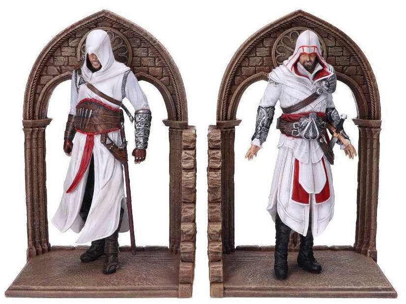Assassin’s Creed Altair und Ezio Buchstütze schwarz weiß Assassin’s Creed Altair und Ezio Buchstütze schwarz weiß
