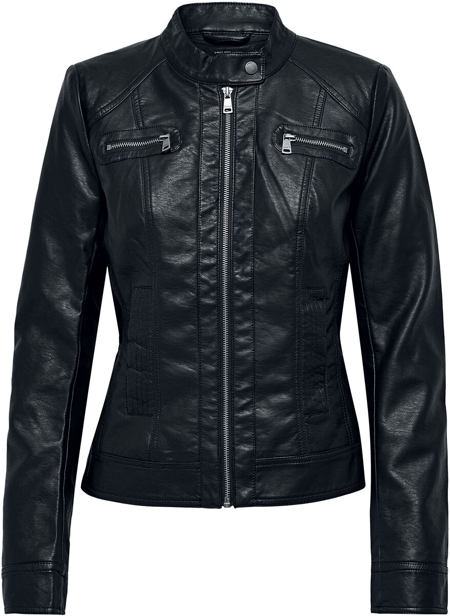 only bandit faux leather biker imitation leather jacket black