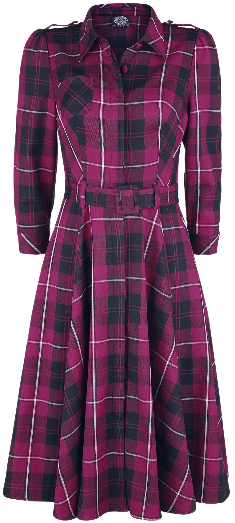 H&R London Evie Purple Tartan Swing Dress Mittellanges Kleid lila schwarz