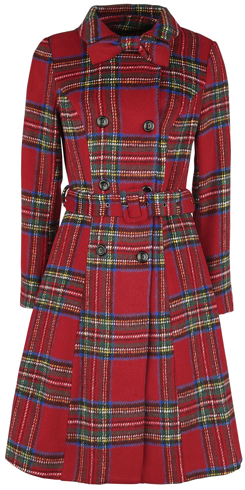 Voodoo Vixen - Rockabilly Mantel - Margaret Red Plaid Coat with Removable Bow - S bis L - für Damen - Größe S - multicolor
