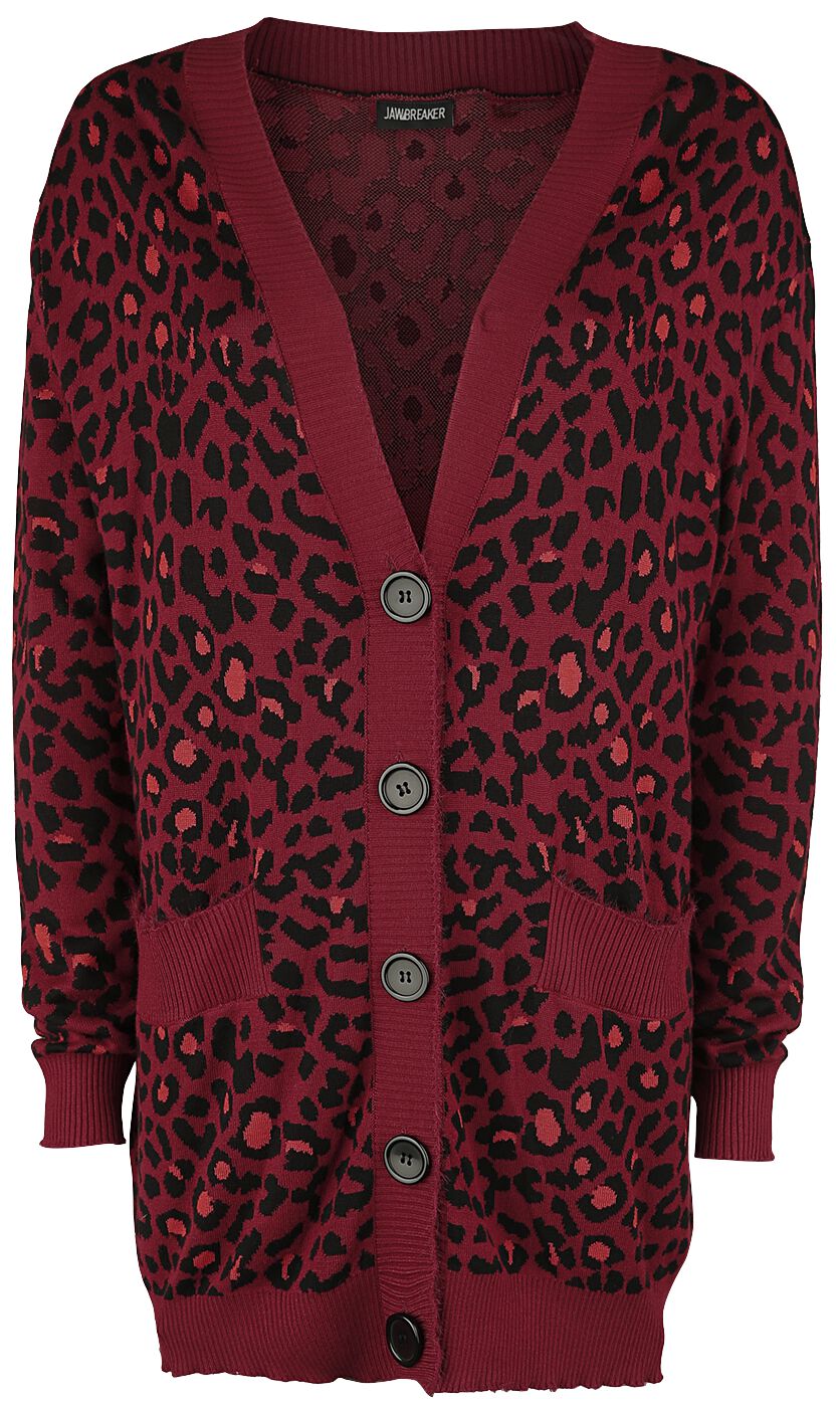 Image of Cardigan Rockabilly di Jawbreaker - Maneater Red Leopard Print Oversized Cardigan - M a XL - Donna - rosso/nero