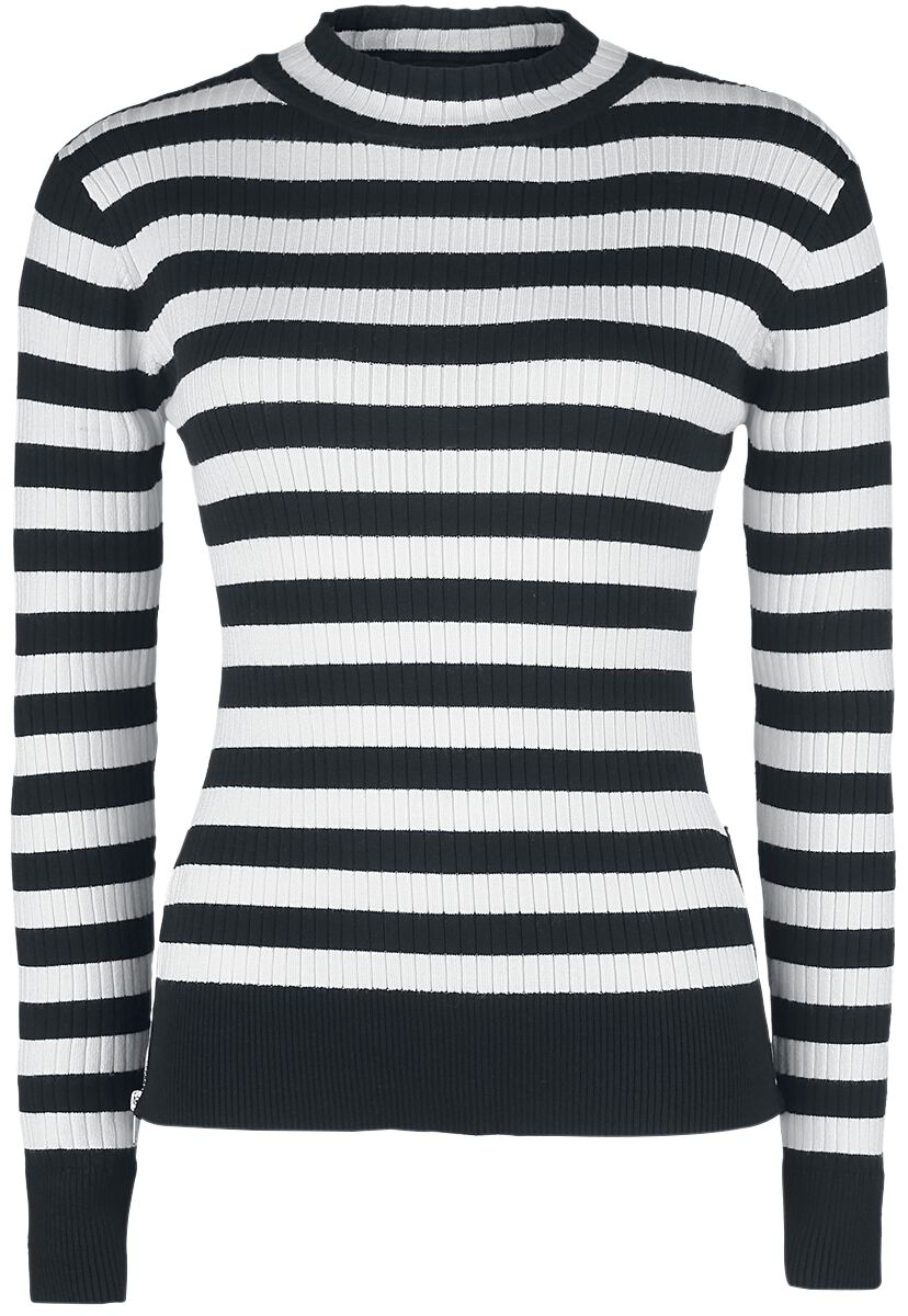 Jawbreaker - Rockabilly Strickpullover - Menace White And Black Stripe Sweater - L bis XXL - für Damen - Größe XL - schwarz/weiß