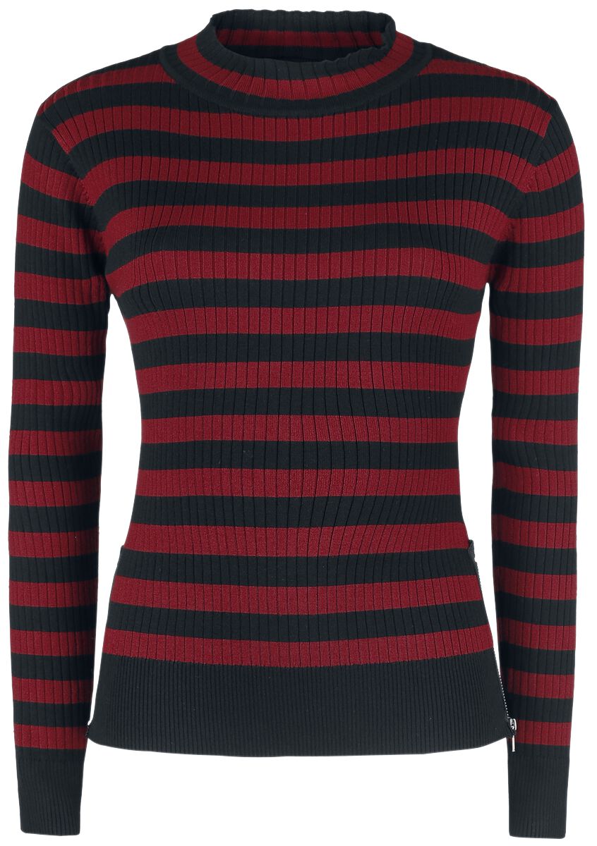 Jawbreaker - Rockabilly Strickpullover - Menace Red And Black Stripe Sweater - XS bis XXL - für Damen - Größe XS - schwarz/rot