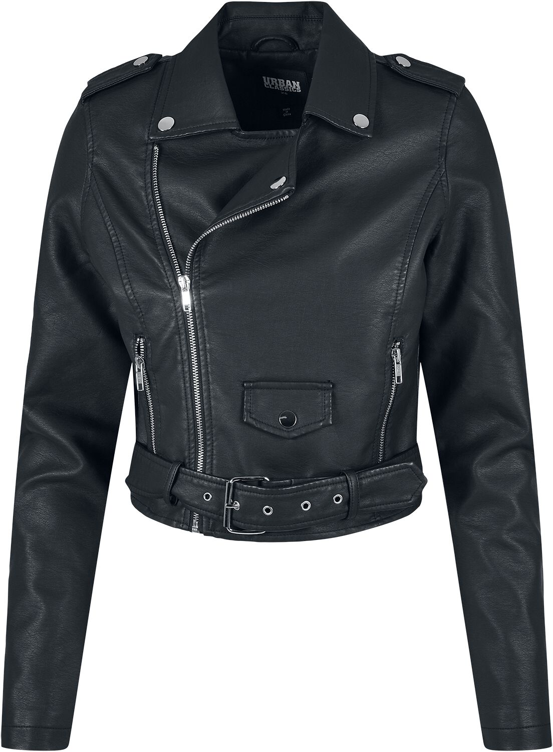 Image of Urban Classics Ladies Synthetic Leather Belt Biker Jacke Girl-Kunstlederjacke schwarz