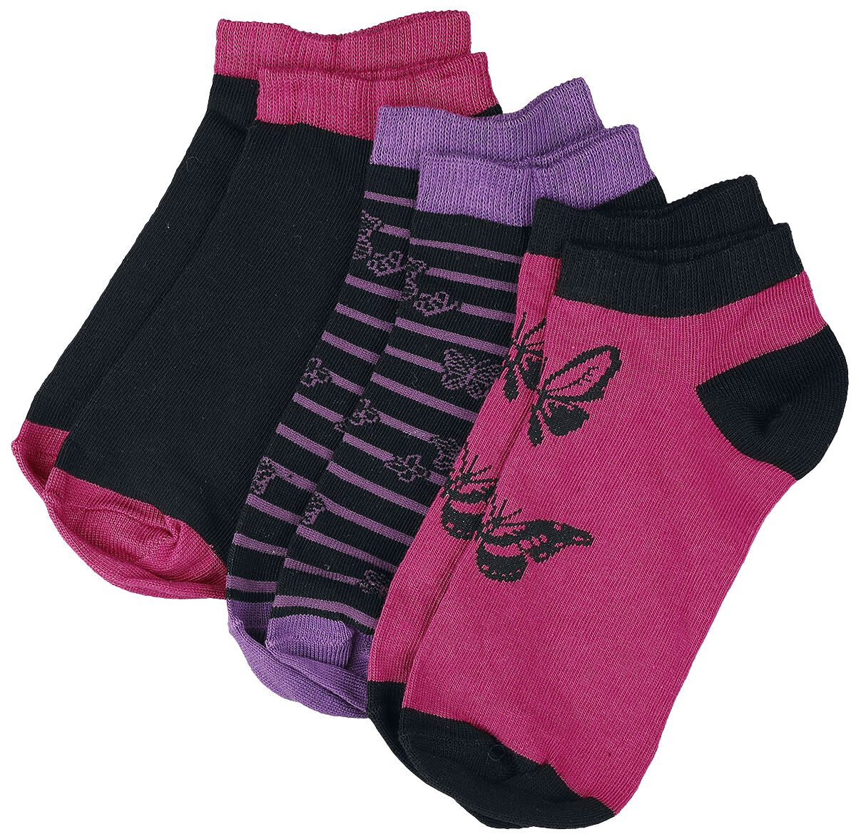 Full Volume by EMP Socken - Dreierpack Socken mit Butterfly - EU35-38 bis EU39-42 - Größe EU 35-38 - schwarz