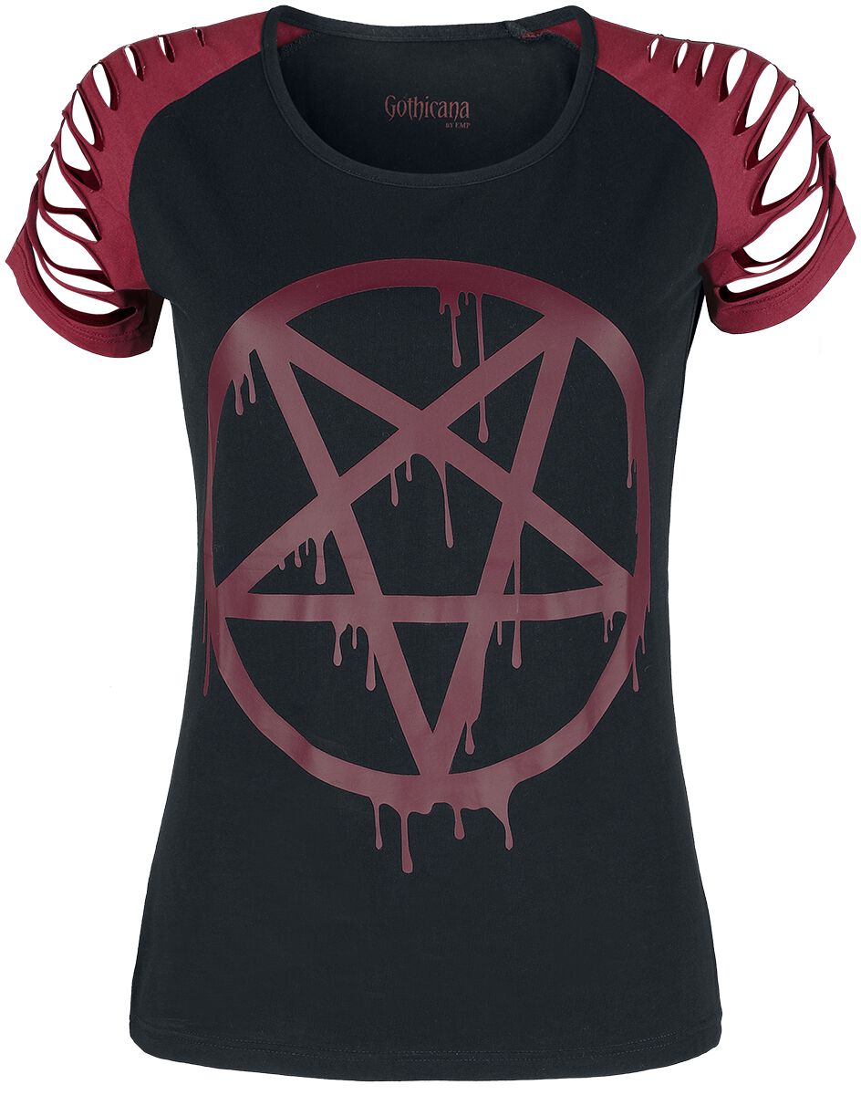 Gothicana by EMP T-shirt with Cut-Outs and Pentagram Print T-Shirt black red