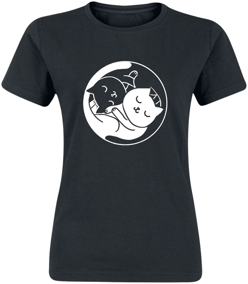 T-Shirt Manches courtes Fun de Tierisch - Yin Yang Meow - S à 3XL - pour Femme - noir