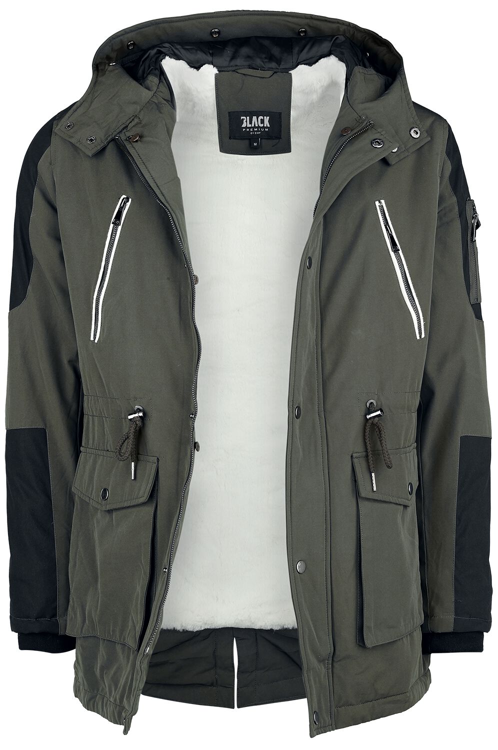 Levně Black Premium by EMP Ležérní, zimná bunda s kožešinovým límcem Zimní bunda olivová/cerná