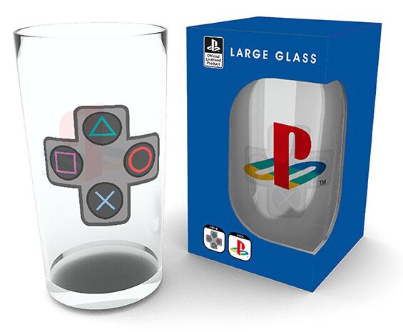 Playstation PS Buttons Drinking Glass blue white