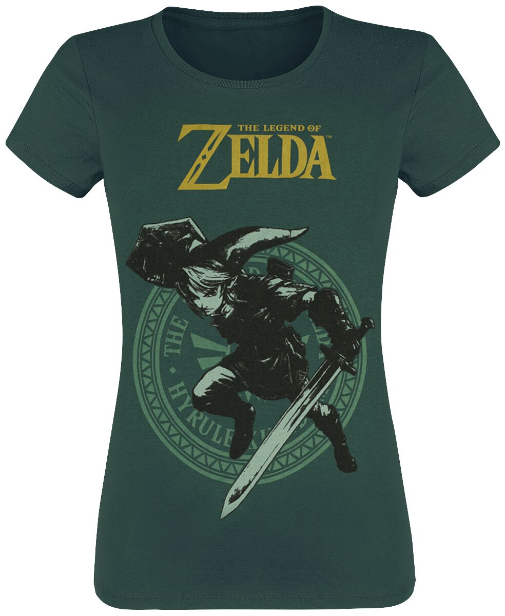 The Legend Of Zelda - Gaming T-Shirt - Link Pose - S bis XXL - für Damen - Größe XL - dunkelgrün