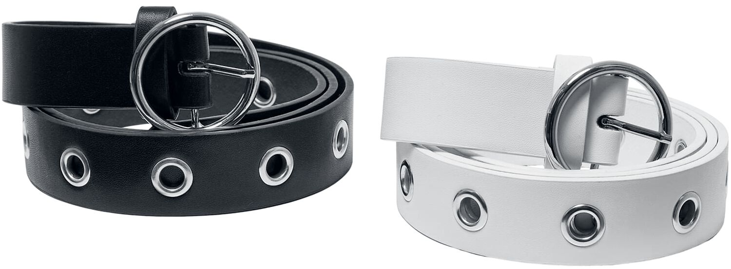 Urban Classics Synthetic Leather Eyelet Belt 2-Pack Belt black white