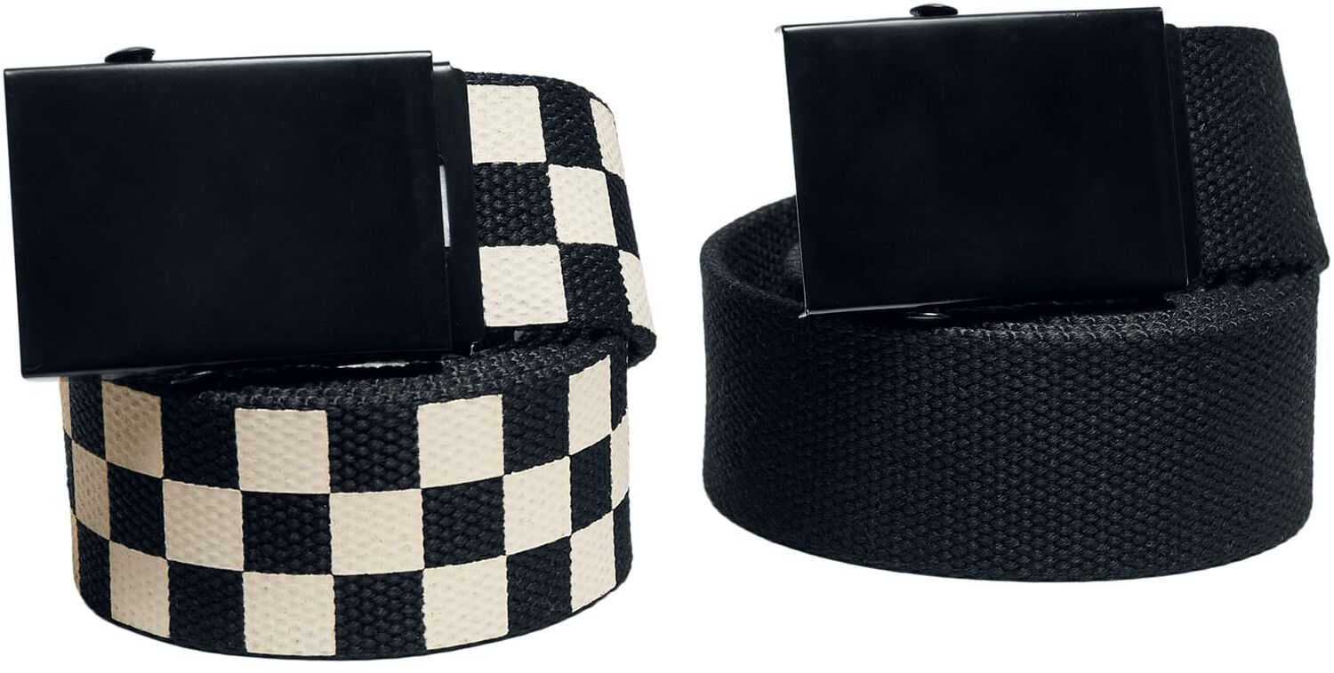 Urban Classics Check And Solid Canvas Belt 2-Pack Belt black old white