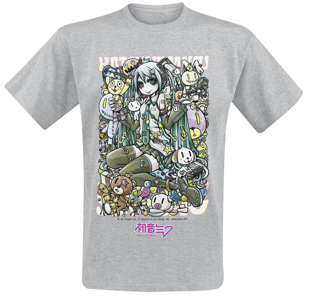 Vocaloid Hatsune Miku - Cute Animals T-Shirt mottled grey