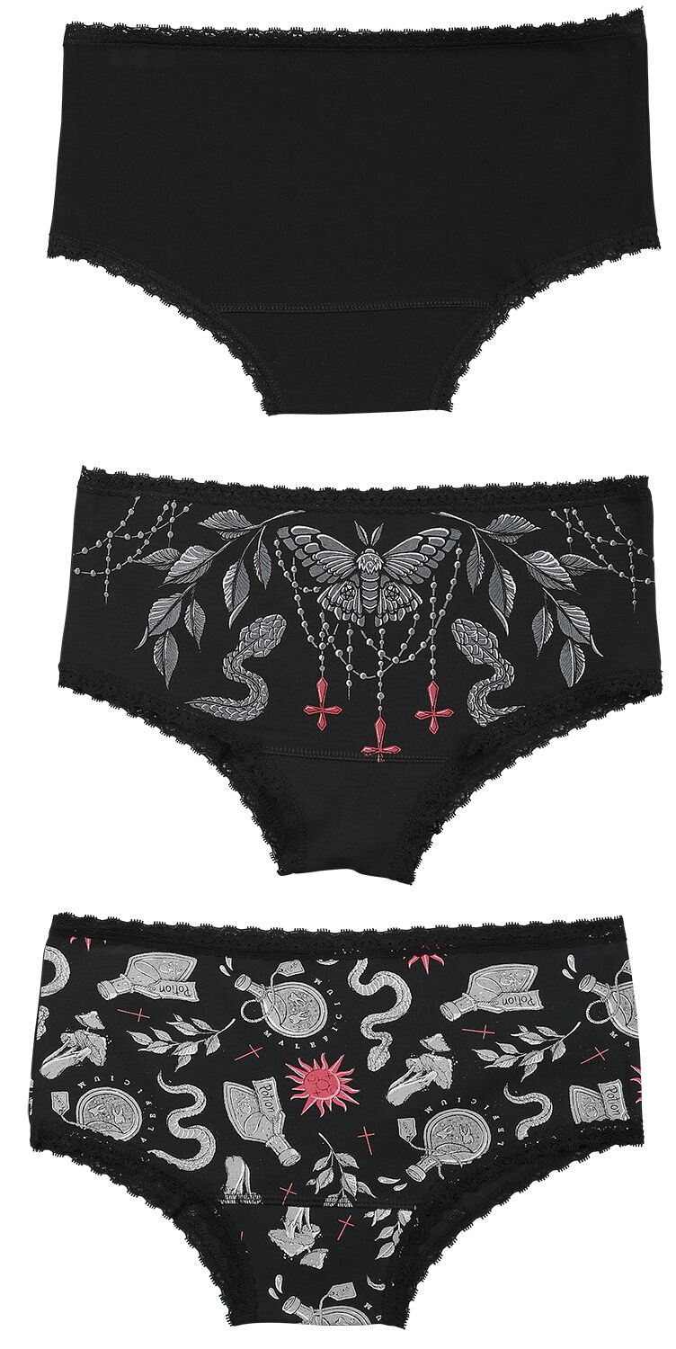 Levně Gothicana by EMP Balení 3 ks kalhotek s motivy čarodejnic Dámské spodní prádlo černá