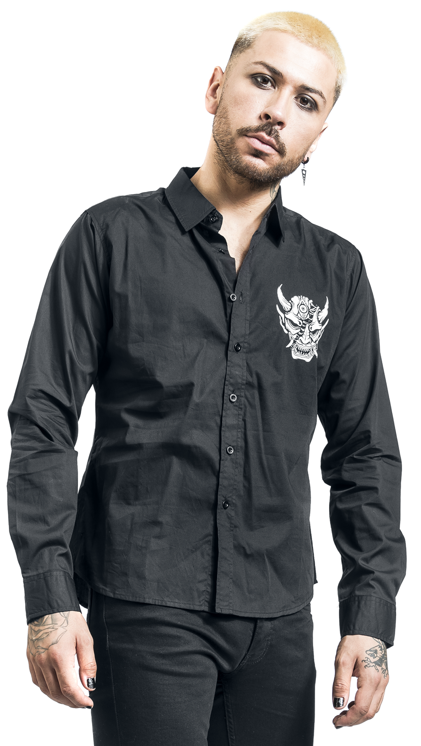 Black Blood by Gothicana Hemd mit Monster- Totenkopf Print Langarmhemd schwarz