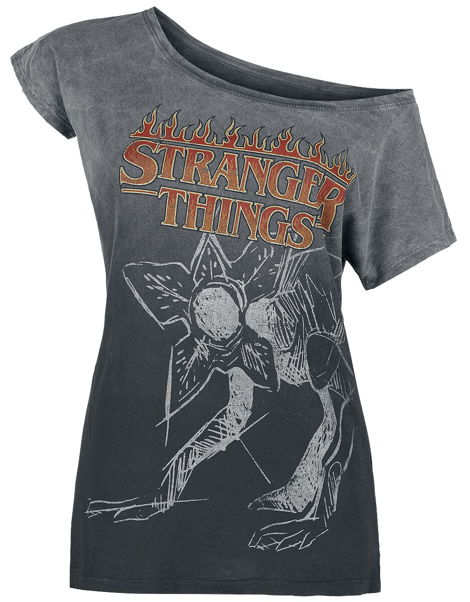 T-Shirt Manches courtes de Stranger Things - Logo Feu - S à XXL - pour Femme - gris