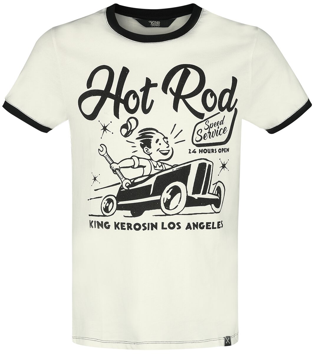 King Kerosin Oldschool Contrast T-Shirt Hotrod Speed T-Shirt black white