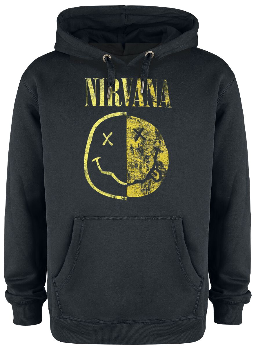 Nirvana Kapuzenpullover - Amplified Collection - Spliced Smiley - S bis XXL - für Männer - Größe S - schwarz  - Lizenziertes Merchandise!