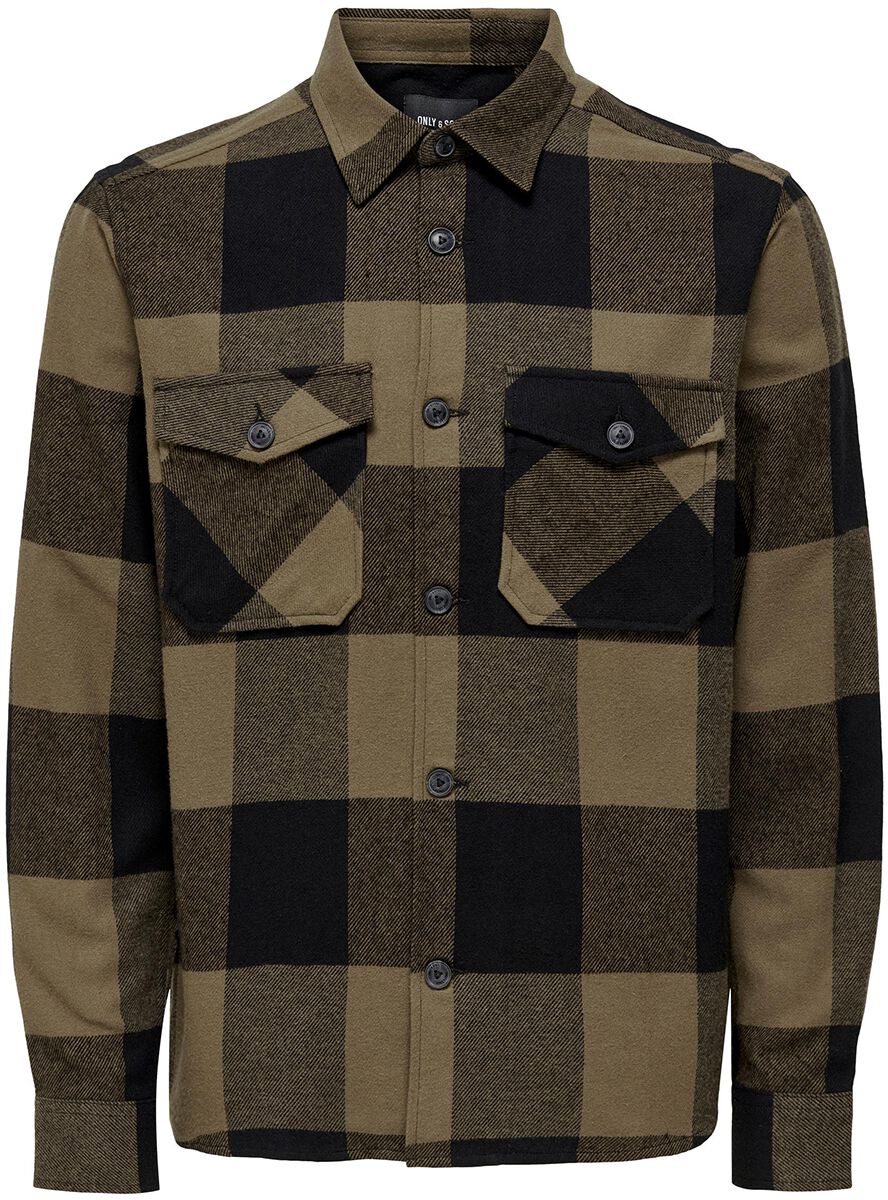 ONLY and SONS ONSMILO LS check overshirt Longsleeve light brown