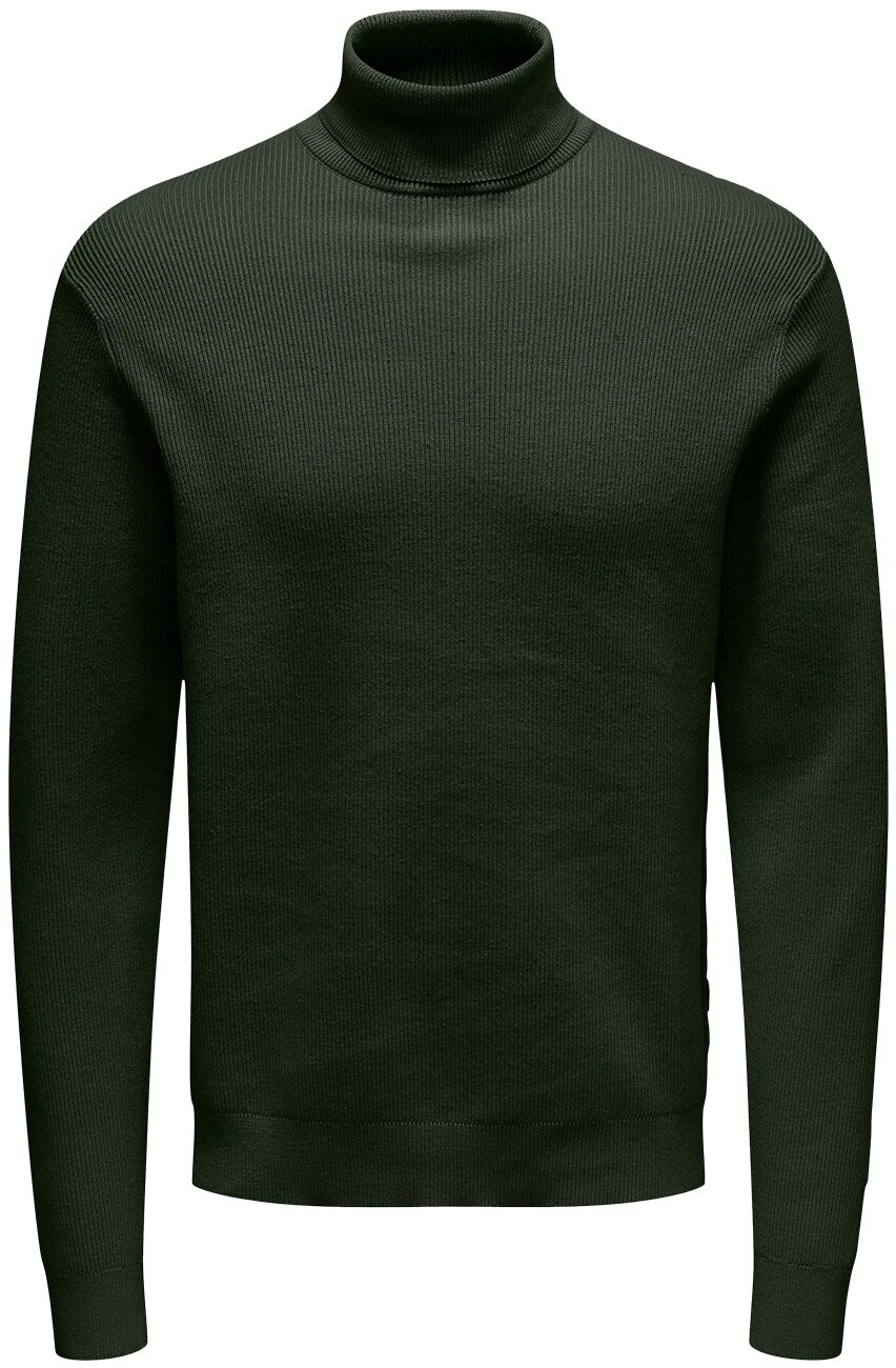 ONLY and SONS ONSPHIL reg 12 struc knitted roll neck Sweatshirt olive