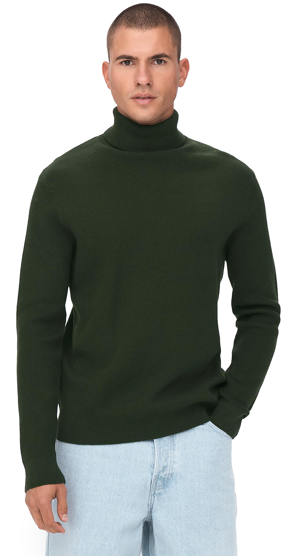 ONLY and SONS ONSPHIL Reg 12 Struc Roll Neck Knit Sweatshirt oliv