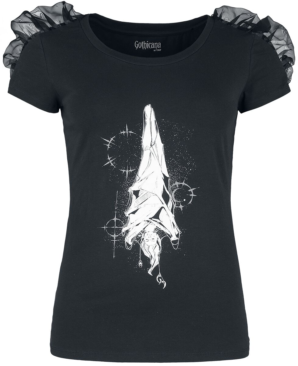 Image of T-Shirt Gothic di Gothicana by EMP - T-shirt with gathered detail and mystical print - XS a XXL - Donna - nero