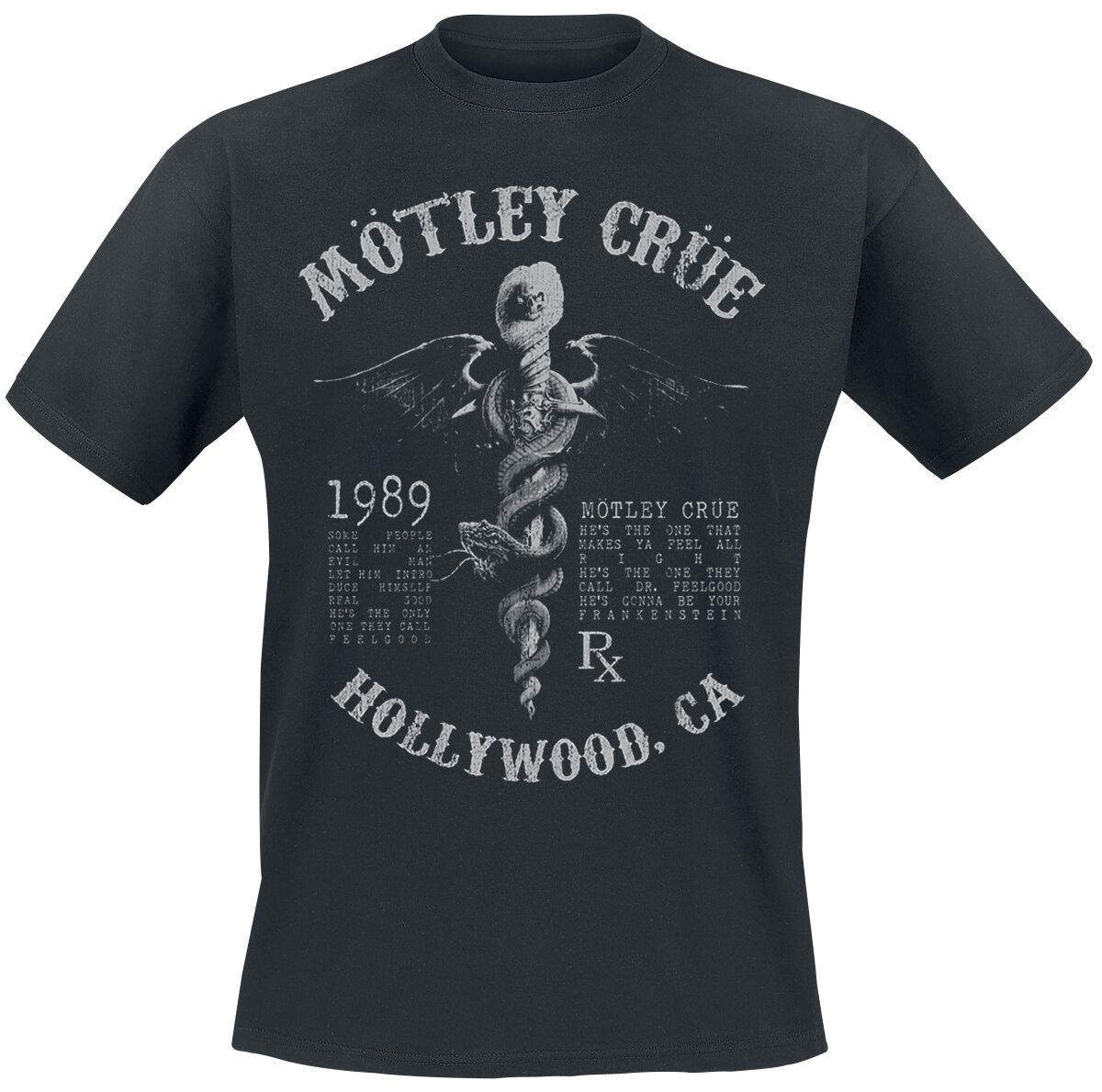 Mötley Crüe T-Shirt - Faded Feel Good Lyrics - S bis XXL - für Männer - Größe XL - schwarz  - Lizenziertes Merchandise!