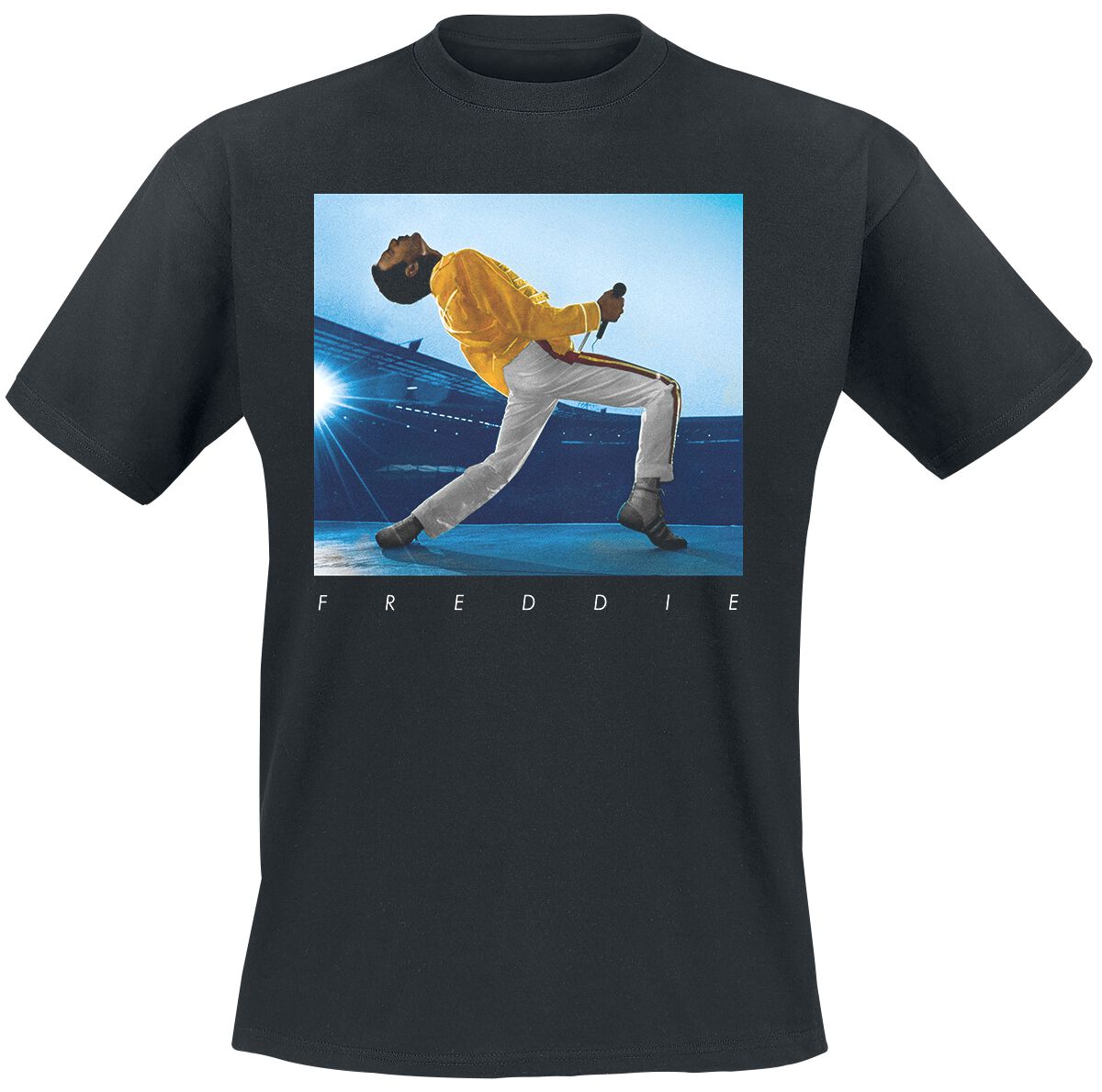 T-Shirt Manches courtes de Queen - Freddie Mercury - Stadium Photo - S à XL - pour Homme - noir