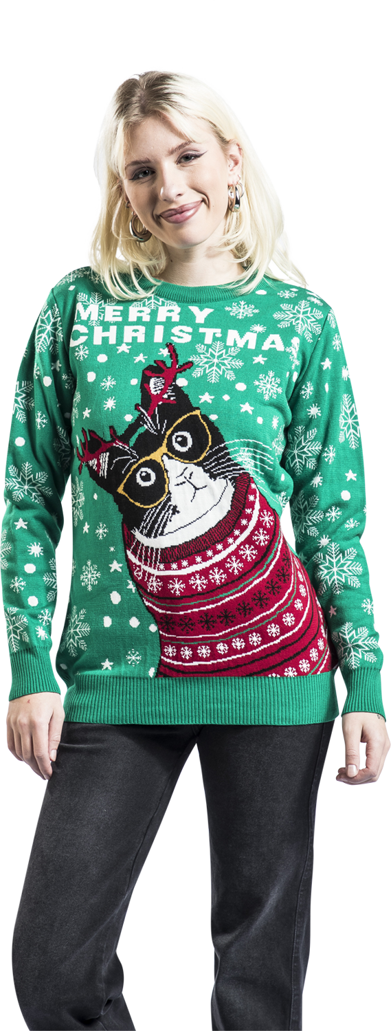 Ugly Christmas Sweater Merry Christmas Cat Weihnachtspullover multicolor