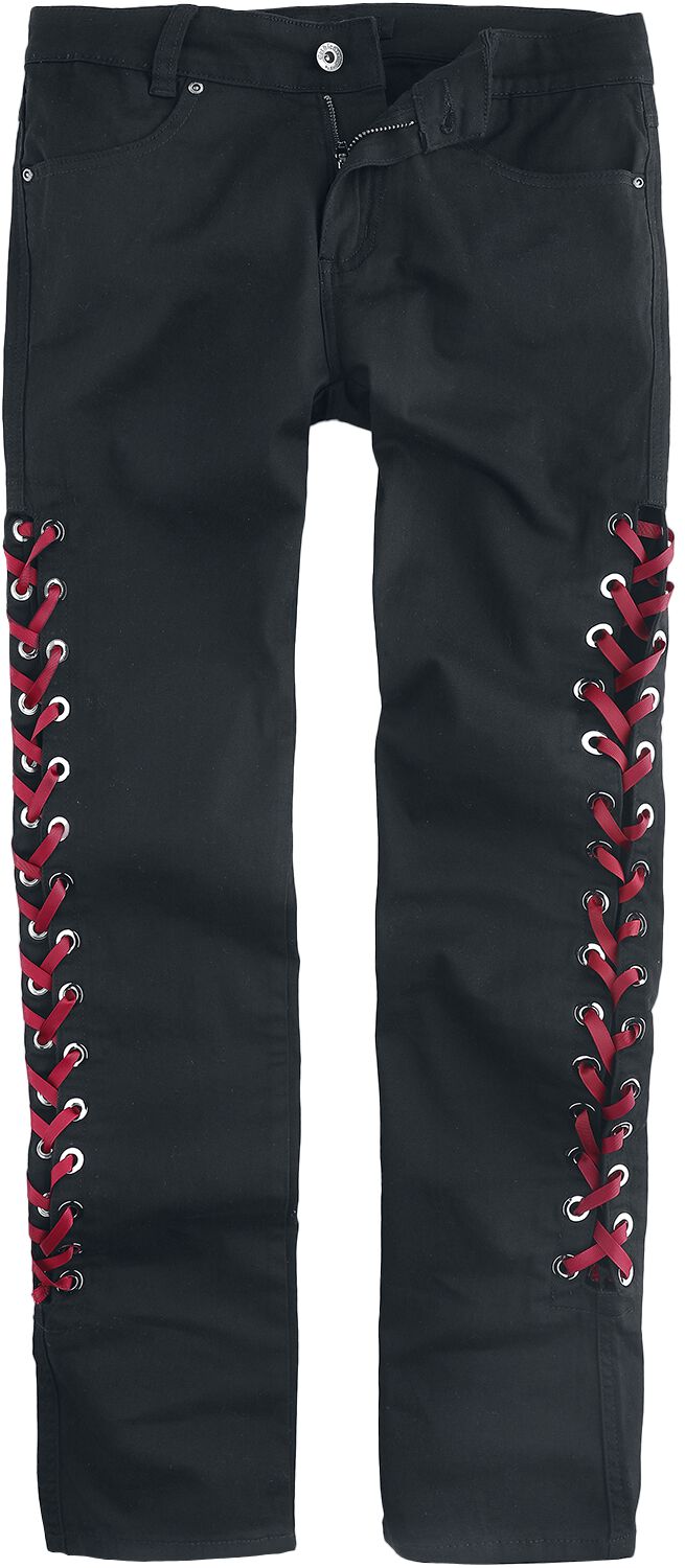 Image of Jeans Gothic di Gothicana by EMP - Black jeans with red lace details - W27L32 a W32L32 - Donna - nero