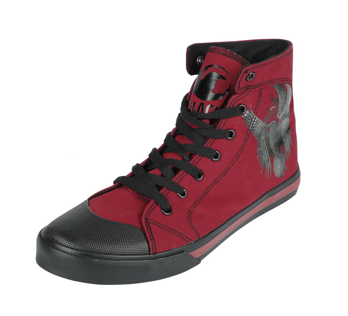 Image of Sneakers alte di Black Premium by EMP - Trainers with Raven Print - EU37 a EU46 - Unisex - rosso scuro