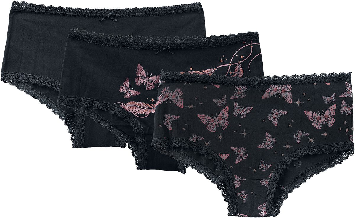 Image of Abbigliamento intimo di Full Volume by EMP - Set of three pairs of underwear with butterfly print - S a 5XL - Donna - nero