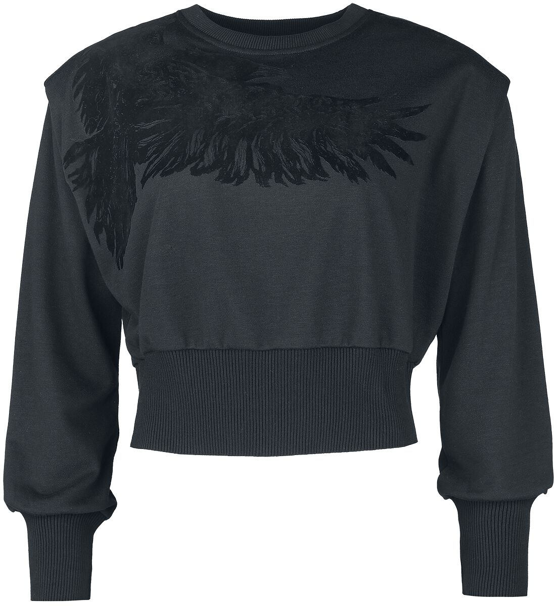 Image of Felpa di Black Premium by EMP - Cropped sweatshirt with raven print - S a XXL - Donna - nero
