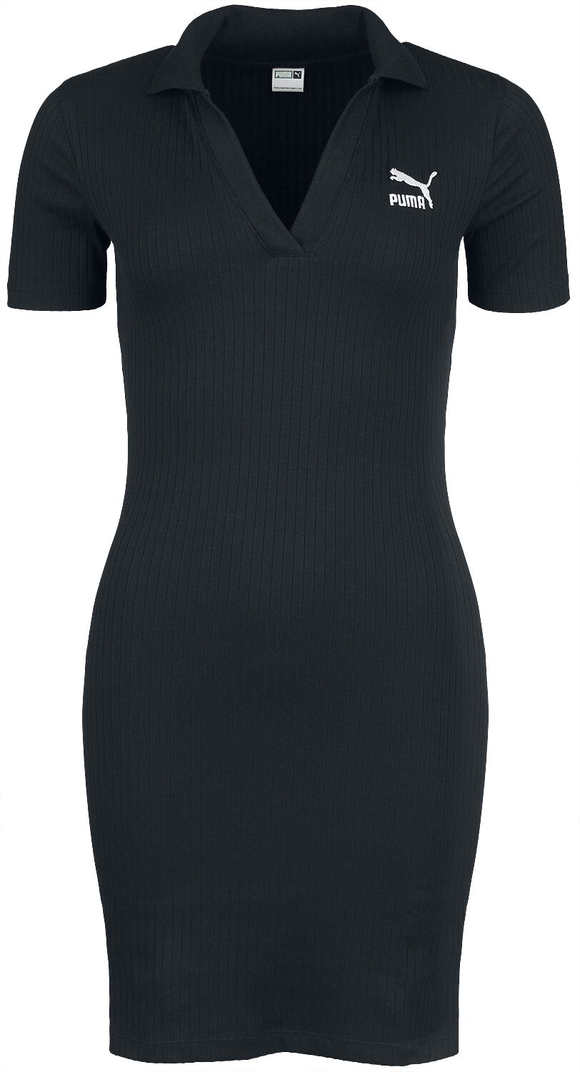 Robe mi-longue de Puma - CLASSICS Ribbed V-Collar Dress - XS à XL - pour Femme - noir