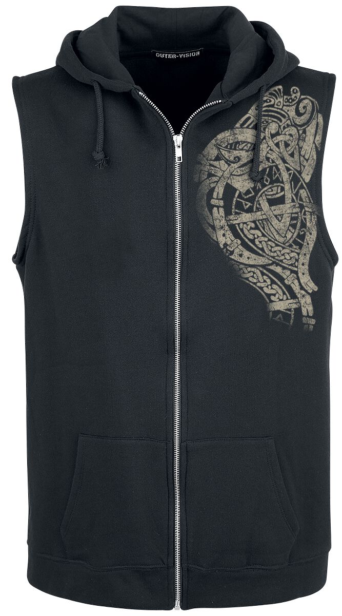 Image of Gilet di Outer Vision - Ursus tattoo sweatshirt fabric sleeveless hoodie - S a XL - Uomo - nero