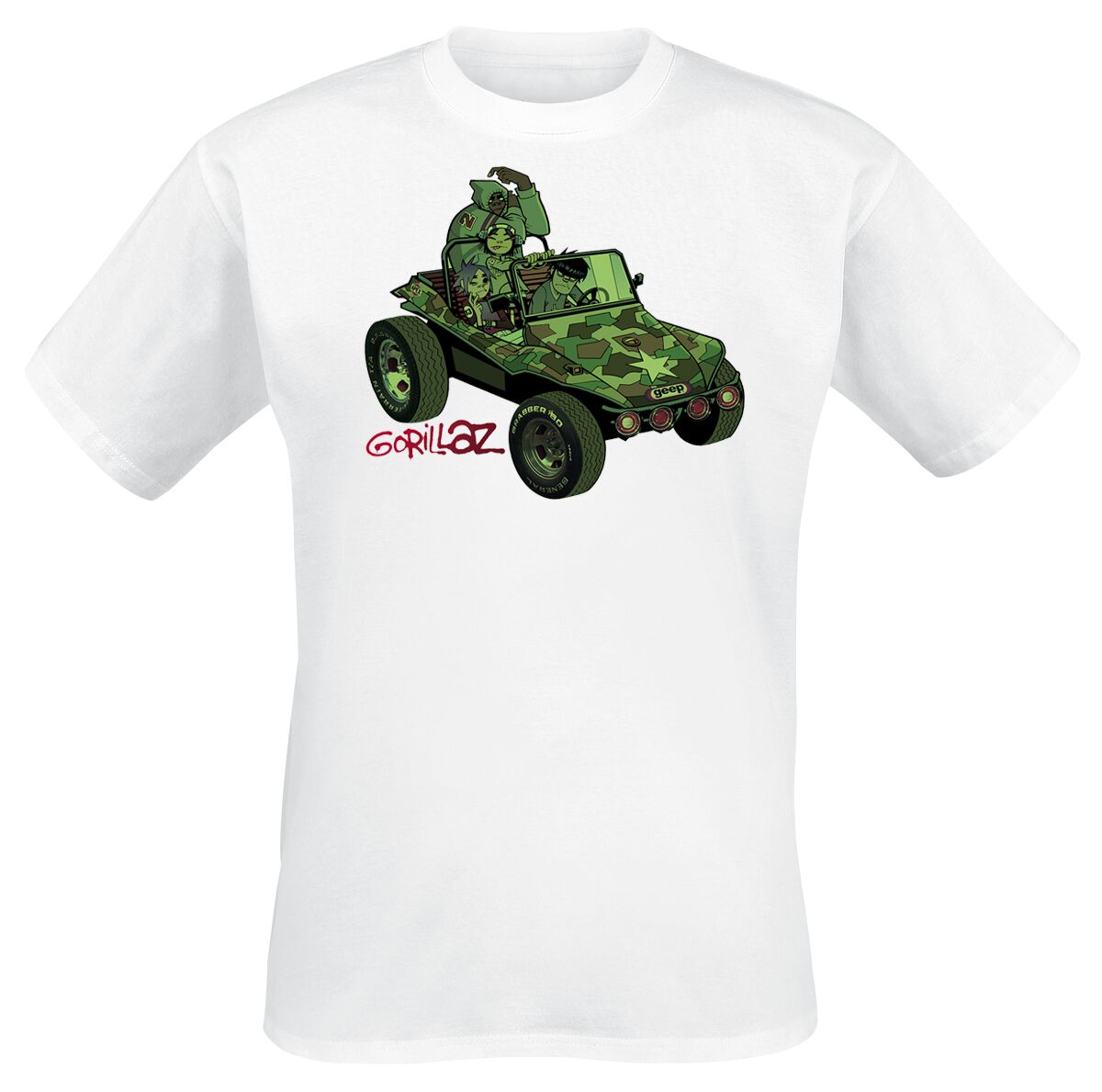 Gorillaz Group Green Jeep T-Shirt white