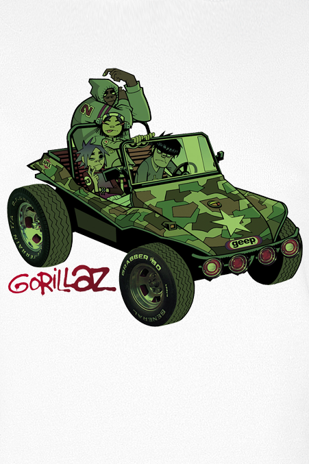 Gorillaz Group Green Jeep T-Shirt weiß