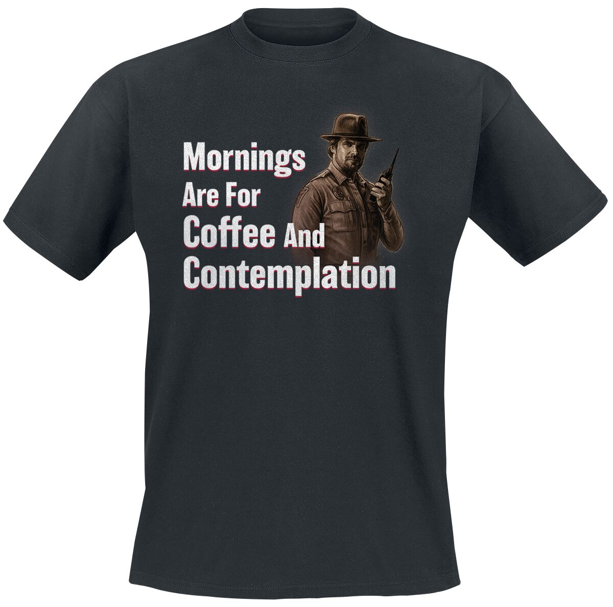 Stranger Things Mornings with Hopper T-Shirt black