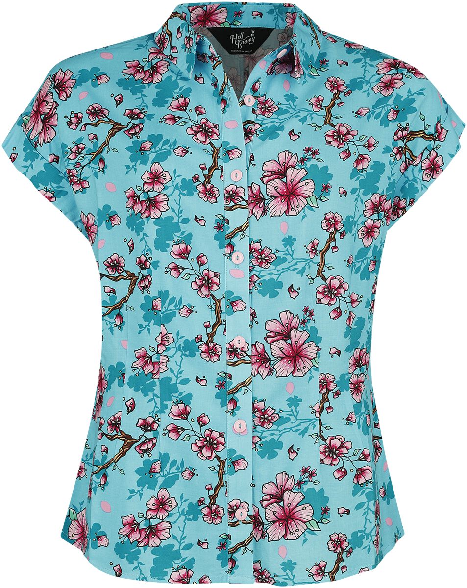 Chemise manches courtes de Hell Bunny - Louella Shirt - XS à L - pour Femme - bleu/rose